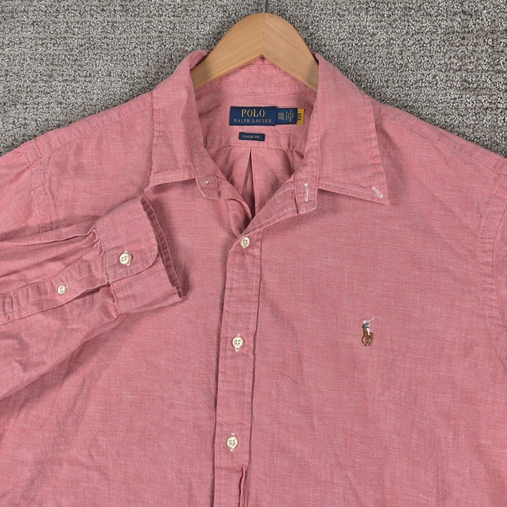 Polo Ralph Lauren Mens XXL Classic Flesh Pony Long Sleeve Button Down Shirt Pink